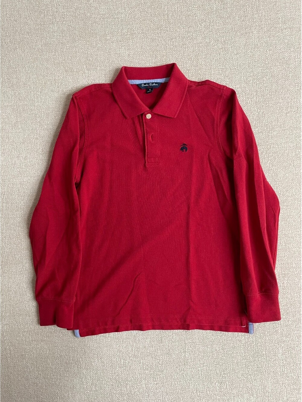 Brooks Brothers Fleece Boys Long Sleeve Solid Polo Shirt Small Red